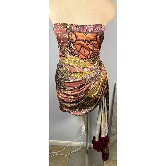 Bronx and Banco Selma Strapless Ruched Draped Fringe Mini Dress Size Small - Picture 3 of 10